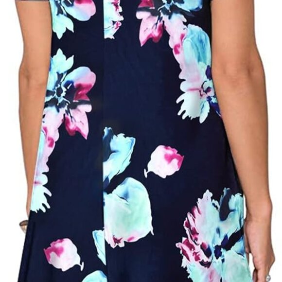 Women's Summer Casual T Shirt Dresses Short Sleeve Swing Dress with Pockets - Picture 4 of 4